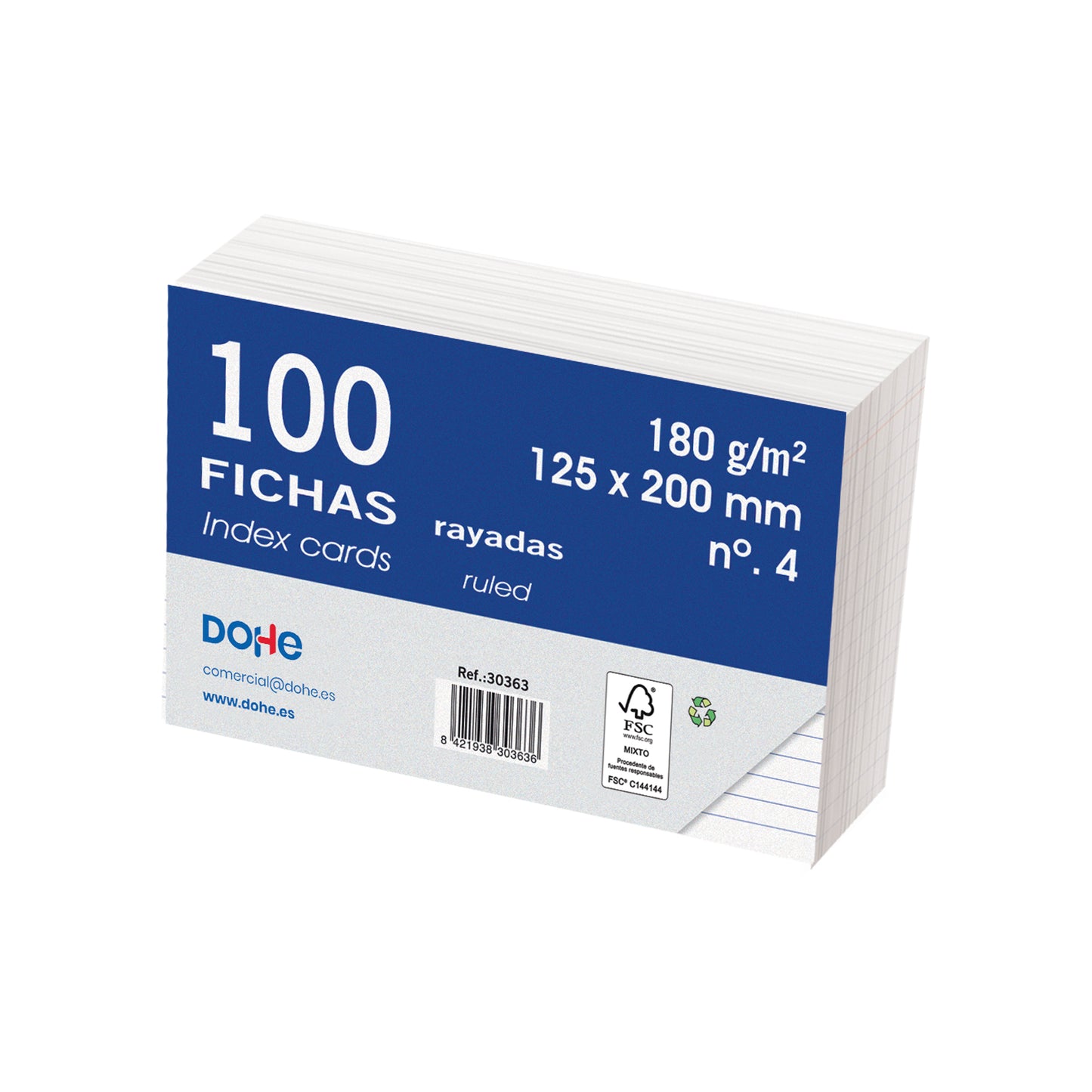 DOHE fichas de cartulina paquete de 100 unidades 180 g/m²