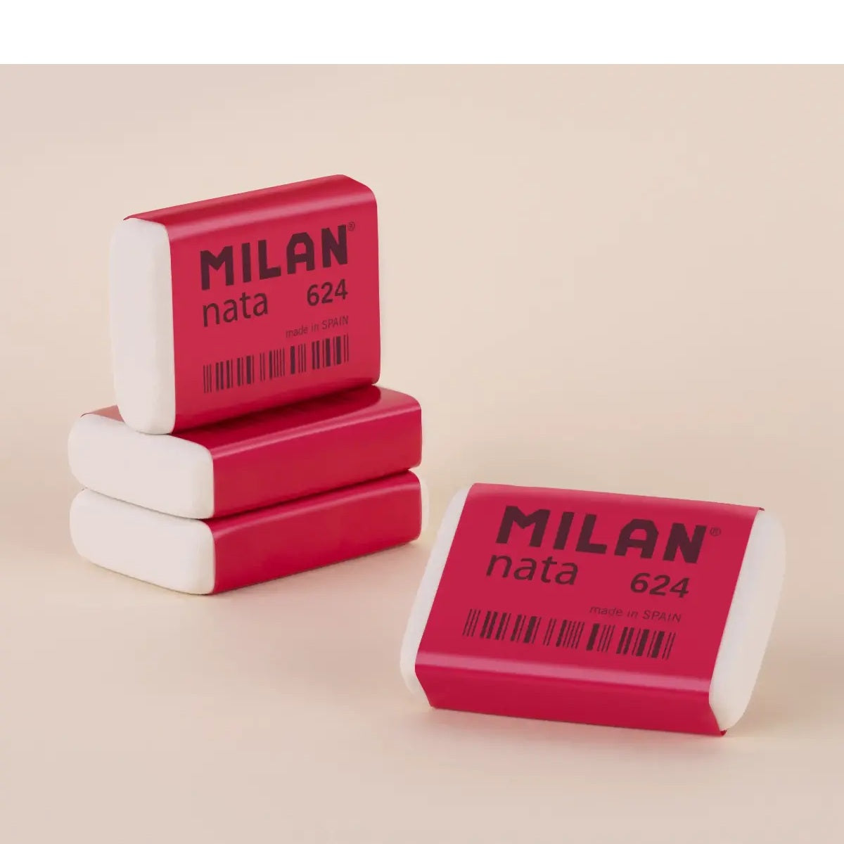 MILAN gomas NATA® 624 con banda de celofán rosa, caja 24 unidades