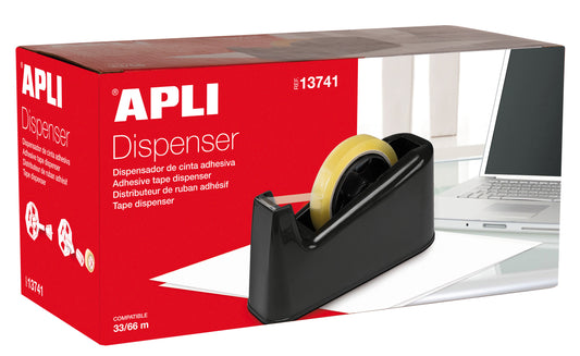 Porta cinta adhesiva negro para rollos de 33 m y 66 m APLI