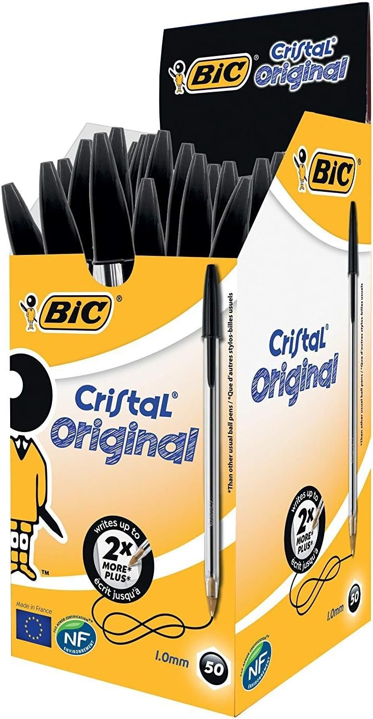 BIC Cristal bolígrafos, para uso escolar y oficinas (punta 1,0mm) 50 unidades