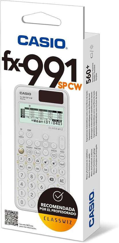 Casio FX-991SP CW - Calculadora científica, recomendada para el curriculum español y portugués, 5 Idiomas, más de 560 funciones, solar, color blanco